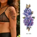 Waterproof Blue Rose Temporary Tattoo Sticker Body Art Flower Design for Women and Men - AQ-009 / 210*100mm