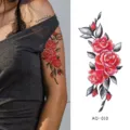 Waterproof temporary tattoo sticker featuring realistic red roses and black leaves for body art. - AQ-010 / 210*100mm