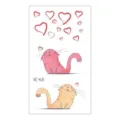 Süßer Cartoon Katzen temporäres Tattoo mit roten Herzen perfekt für den Valentinstag. - RC-631 / 60*105mm