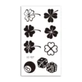 Waterproof temporary tattoo sticker sheet featuring clover, dice, and 8-ball designs. - HC-407