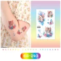 Tatouages temporaires pailletés étanches pour enfants, motifs de chats et papillons aquarelle. - EG-243 Style Chat Papillon / 75*120mm
