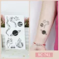 Waterproof temporary tattoo sticker featuring cute animals, cats, foxes and planets design. - RC-741 / 60*105mm