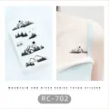 Adhesivo de tatuaje impermeable en blanco y negro con paisaje de montana y rio corporal. - RC-702