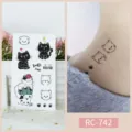Waterproof temporary tattoo stickers, cute black line art cats and animal designs. - RC-742 / 60*105mm