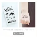 Adhesivo de tatuaje temporal impermeable minimalista en blanco y negro de montaña y río. - RC-703
