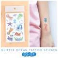 Waterproof glitter ocean temporary tattoo stickers for kids, cute marine animal designs. - Ocean Glitter Tattoo Sticker (EG-167) / 75*120mm