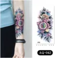 Waterproof floral pocket watch temporary tattoo sticker for arm body art colorful design. - AQ-042 / 210*100mm