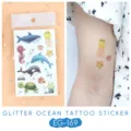 Glitter ocean tattoo sticker variant featuring waterproof cartoon sea animals for kids. - Ocean Glitter Tattoo Sticker (EG-169) / 75*120mm