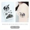 Black and white mountain planet temporary tattoo sticker, minimalist celestial body body art. - RC-707