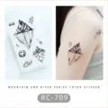 Waterproof black and white geometric mountain space tattoo sticker for cool body art style. - RC-709