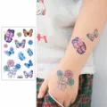 Niños brillo mariposa tatuaje temporal pegatina conjunto, coloridos diseños de arte corporal. - EG-005 (Pegatina de Tatuaje de Mariposa con Purpurina)