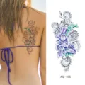 Waterproof floral temporary tattoo sticker, blue lace flower body art design AQ-015. - AQ-015 / 210*100mm
