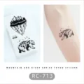 Waterproof mountain and bear temporary tattoo sticker for men and women, black design. - RC-713