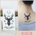 Waterproof temporary tattoo sticker in black deer design, stylish body art for men and women. - RC-754 / 60*105mm