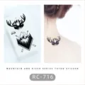 Waterproof temporary tattoo sticker featuring retro mountain and river black white graphic art. - RC-716