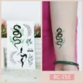 Waterproof temporary tattoo sticker black snake leaf design stylish body art variant - RC-755 / 60*105mm
