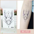 Waterproof temporary tattoo sticker featuring cute rabbit and geometric moon design for arm art. - RC-757 / 60*105mm