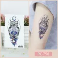 Waterproof temporary tattoo sticker with geometric owl and moon design, perfect for arm art. - RC-758 / 60*105mm