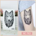 Waterproof temporary tattoo sticker with black wolf forest design, perfect for arm body art. - RC-763 / 60*105mm