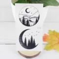Black and white temporary tattoo sticker, vintage mountain and moon minimalist art style. - RC-555