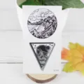 Waterproof temporary tattoo sticker with black and white mountain design, geometric variant style. - RC-549