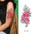 Waterproof temporary tattoo sticker with red roses and floral lace design for arm body art. - AQ-018 / 210*100mm