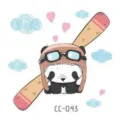 Adorable pegatina de tatuaje temporal de panda de dibujos animados con sombrero de aviador. - CC-043