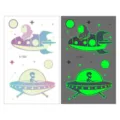 Kids luminous temporary tattoo sticker sheet featuring cute astronaut rocket and UFO designs. - Ei-063 UFO Astronaut