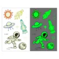 Glow in the dark space temporary tattoo sheet featuring cute astronaut, rocket, and UFO illustrations. - Ei-064 Sun Meteor