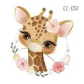 Cute cartoon giraffe temporary tattoo sticker with floral wreath for kids body art. - CC-051