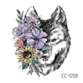 Wolf floral temporary tattoo sticker, artistic sketch animal sticker for hand body art. - CC-058