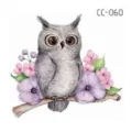 Watercolor owl tattoo sticker for kids, cute branch and flower design temporary body art. - CC-060