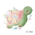 Cute cartoon turtle tattoo sticker with floral and crystal design for children hands. - CC-063