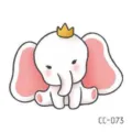 Cute cartoon elephant temporary tattoo sticker for kids with cute crown design for hands. - CC-073