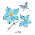 Adhesivo de tatuaje temporal impermeable con hermoso diseño de flores de acuarela azul y mariposa. - CC-103