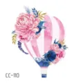 Watercolor floral hot air balloon waterproof temporary tattoo sticker for art photography. - CC-110