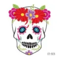 Halloween sugar skull temporary tattoo sticker, waterproof floral face sticker for party. - CE-303 / 60*60mm