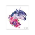 Waterproof temporary tattoo sticker featuring a cute watercolor unicorn and pink flowers variant. - Rose Unicorn (CD-028)
