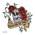 Halloween temporary tattoo sticker with sugar skull and red roses design for party use CE-304 - CE-304 / 60*60mm