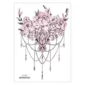 Pegatina de tatuaje de pecho temporal impermeable con diseño floral rosa y colgante de cuentas. - Floral Rosa Borla (AL-020) / 210*150MM