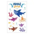 Hoja de pegatinas de tatuajes temporales impermeables para niños con tiburones de dibujos. - EC-251