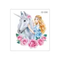 Watercolor unicorn temporary tattoo sticker with cute princess and pink roses for kids. - Princess Unicorn (CD-030)