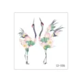 Watercolor crane temporary tattoo sticker, waterproof floral body art sticker for kids and adults - Crane Lotus (CD-006)