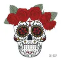 Adesivo tatuaggio temporaneo teschio di zucchero di Halloween impermeabile con rose rosse. - CE-307 / 60*60mm
