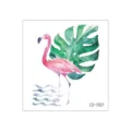 Waterproof temporary tattoo sticker with cute watercolor flamingo and tropical leaf design. - Water Wave Flamingo (CD-007)
