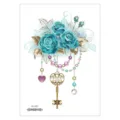 Waterproof temporary chest tattoo sticker featuring blue roses, vintage gold key and elegant beading. - Blue Rose Key (AL-023) / 210*150MM