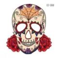 Adesivo per tatuaggio facciale temporaneo resistente all'acqua con teschio e rose per Halloween. - CE-308 / 60*60mm