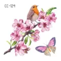 Waterproof temporary tattoo sticker featuring watercolor bird flowers and butterfly design. - CC-124