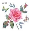 Watercolor pink rose temporary tattoo sticker featuring butterflies for body art. - CC-125