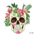 Adesivo per tatuaggio temporaneo impermeabile viso teschio di Halloween con foglie tropicali. - CE-312 / 60*60mm